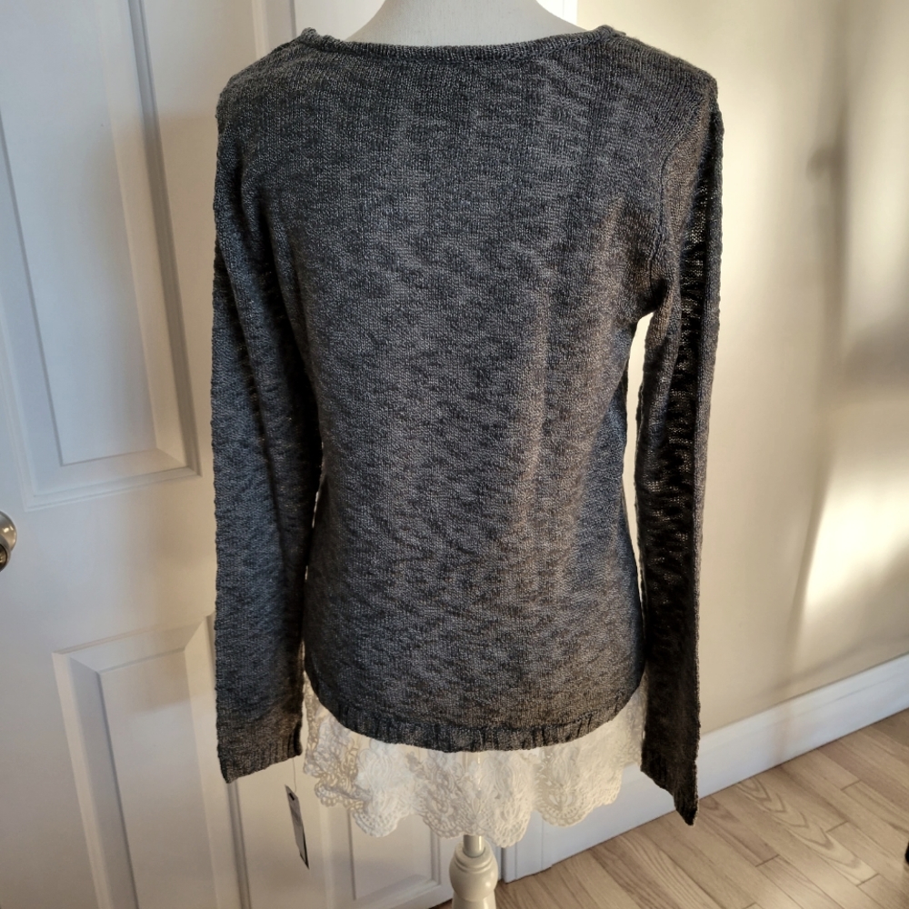 NWT! AB Studio Lace Bottom Sweater - Picture 8 of 10